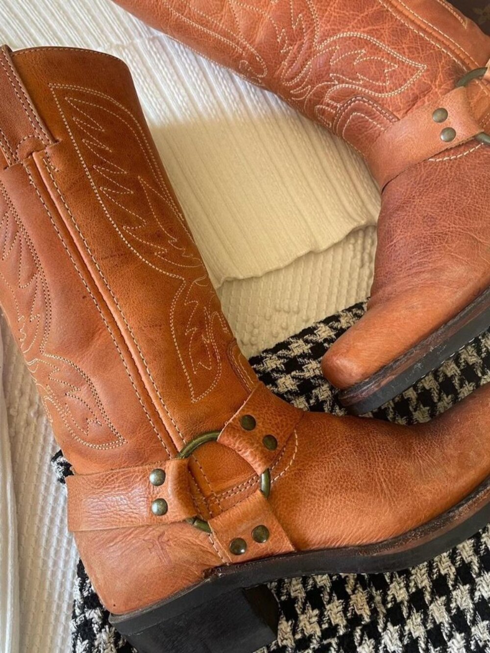 RARE Frye Phoenix Eagle Harness 12R Cavalry Western Cognac Leather Cowboy Boot - Picture 2 of 12